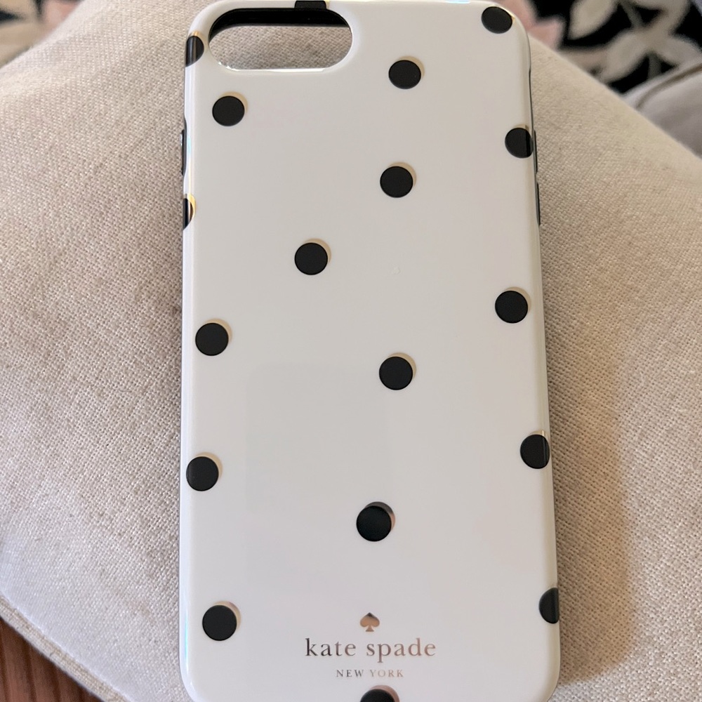 Kate Spade New York Black Cream Gold Logo Polka Dot iPhone Case Fits 6/7/8 Plus